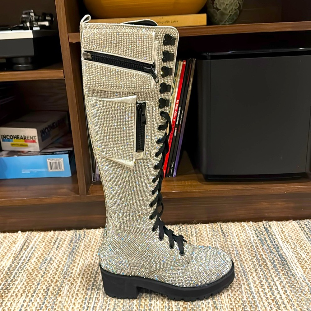 CLUB EXX rhinestone knee length combat boots